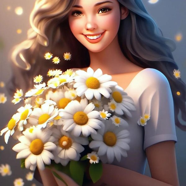 Девушка с ромашками