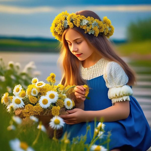 Девушка с ромашками