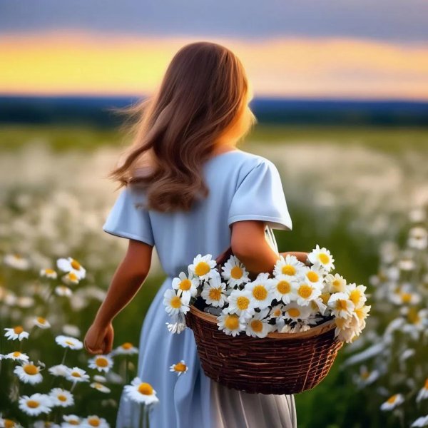 Девушка с ромашками