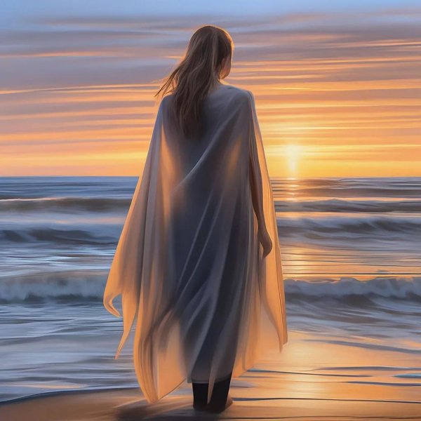 Девушка на берегу моря спиной