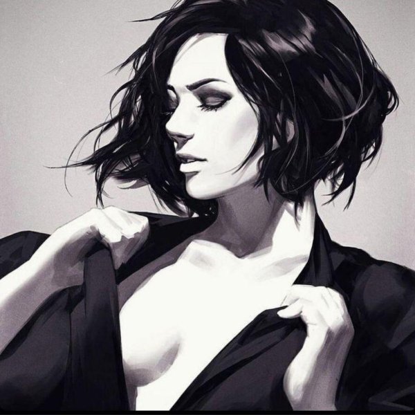 Девушка нарисованная с черными волосами