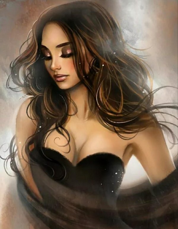 Девушка нарисованная с черными волосами