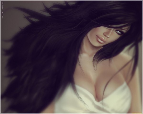 Девушка нарисованная с черными волосами