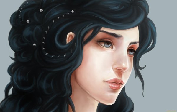 Девушка нарисованная с черными волосами