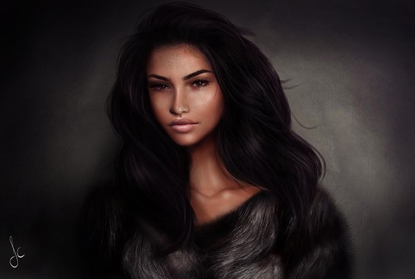 Девушка нарисованная с черными волосами