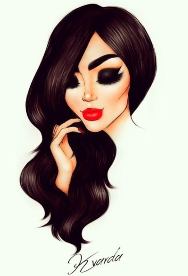 Девушка нарисованная с черными волосами