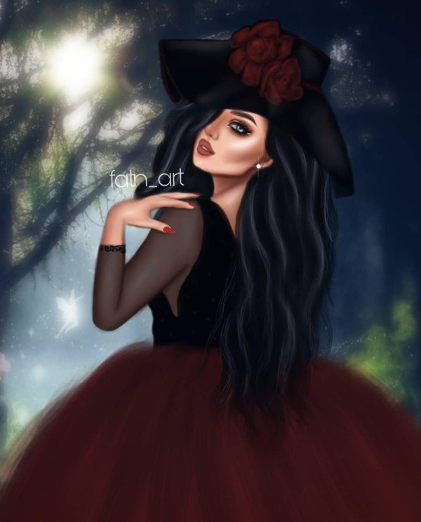 Девушка нарисованная с черными волосами