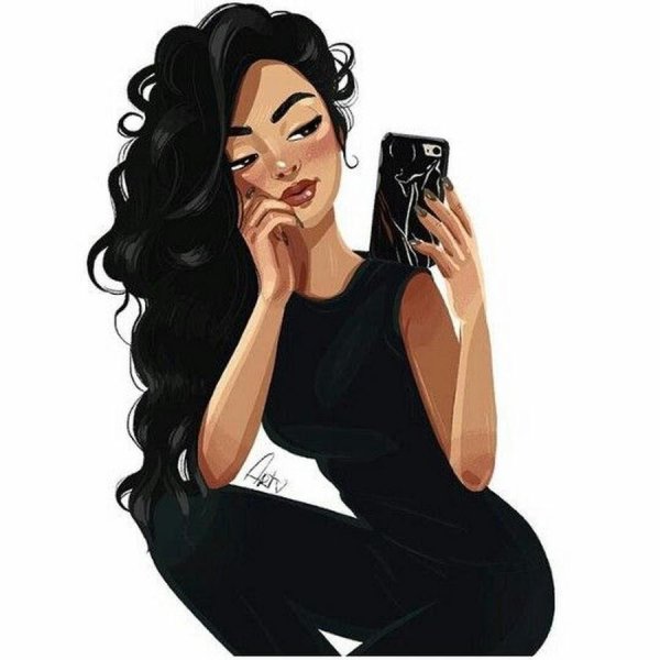 Девушка нарисованная с черными волосами