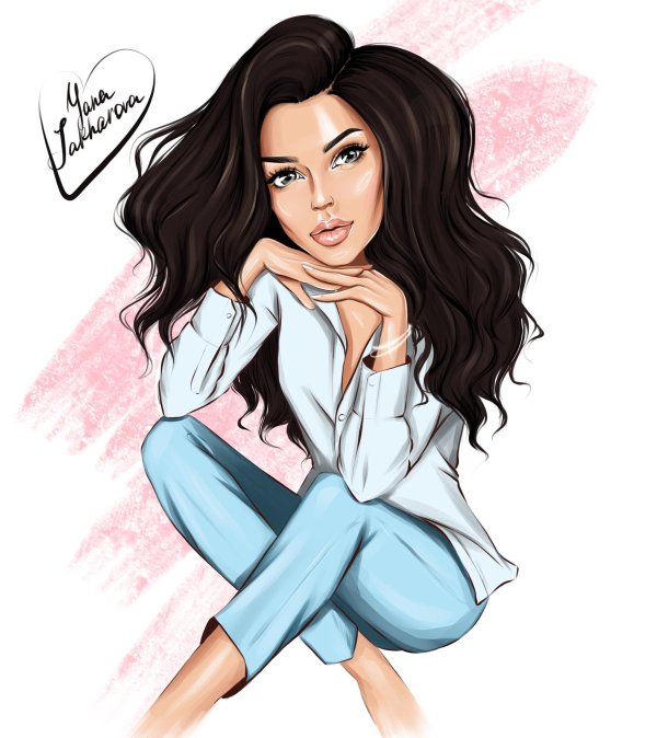 Девушка нарисованная с черными волосами