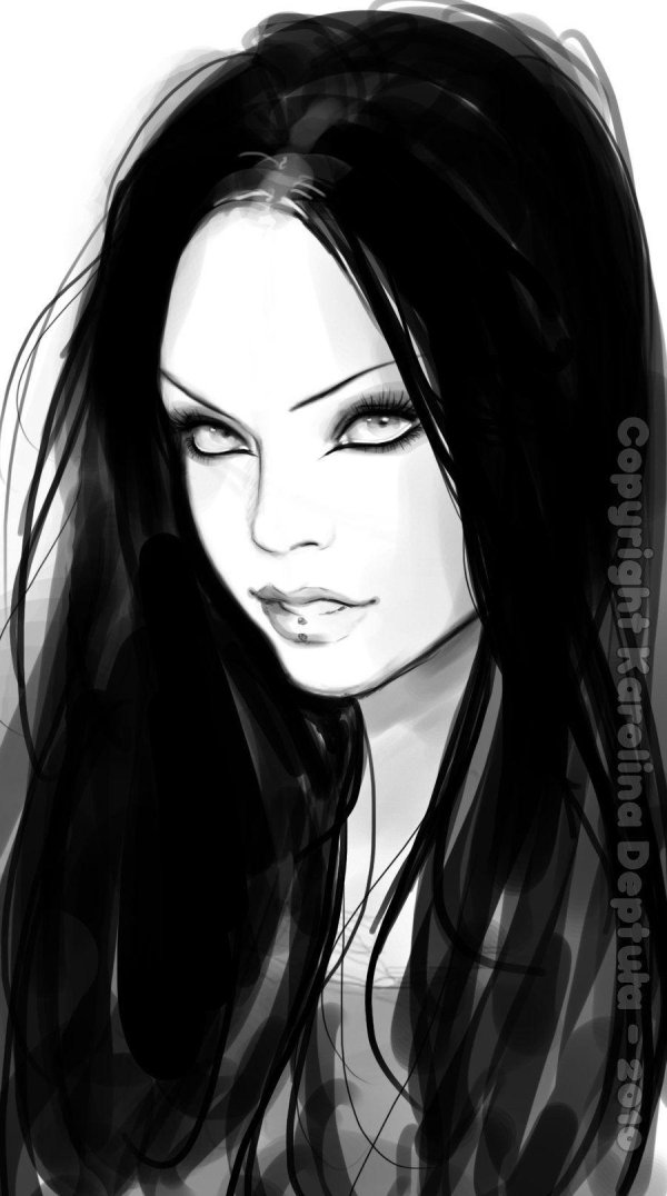 Девушка нарисованная с черными волосами