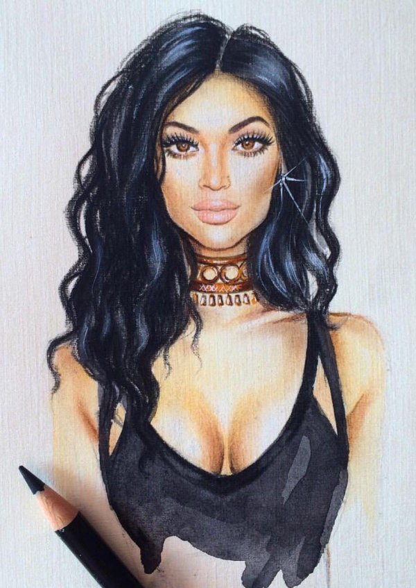 Девушка нарисованная с черными волосами