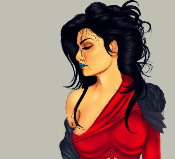 Девушка нарисованная с черными волосами