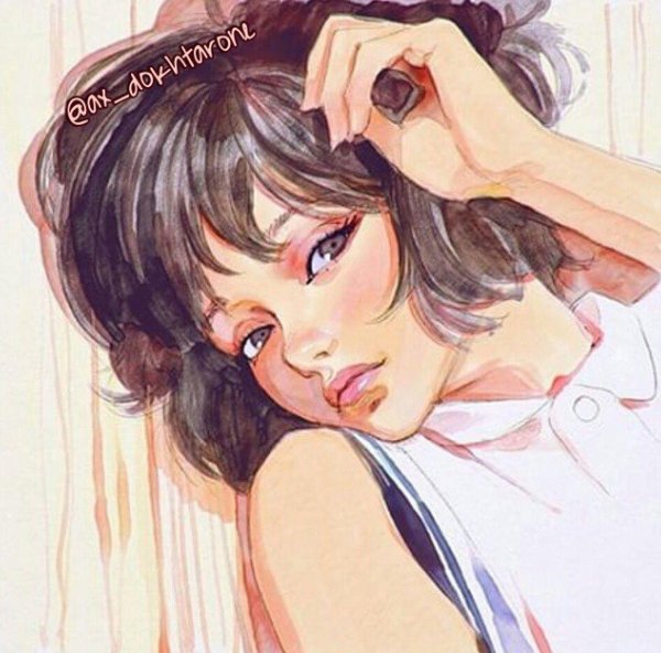 Девушка нарисованная с черными волосами