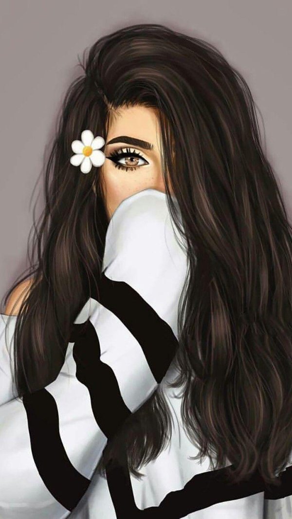 Девушка нарисованная с черными волосами