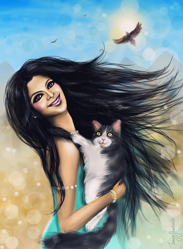 Девушка нарисованная с черными волосами