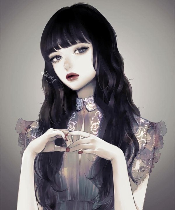 Девушка нарисованная с черными волосами