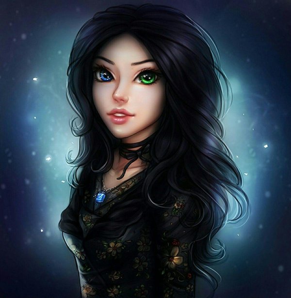 Девушка нарисованная с черными волосами