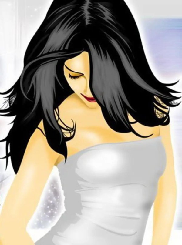 Девушка нарисованная с черными волосами