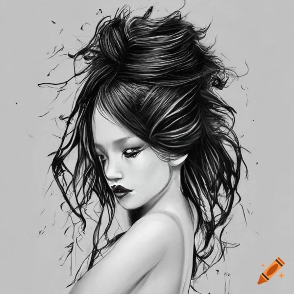 Девушка нарисованная с черными волосами