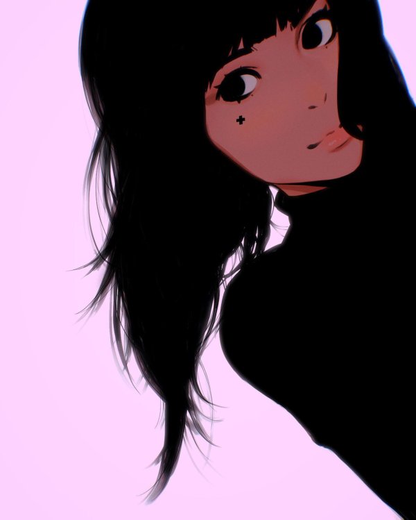 Девушка нарисованная с черными волосами