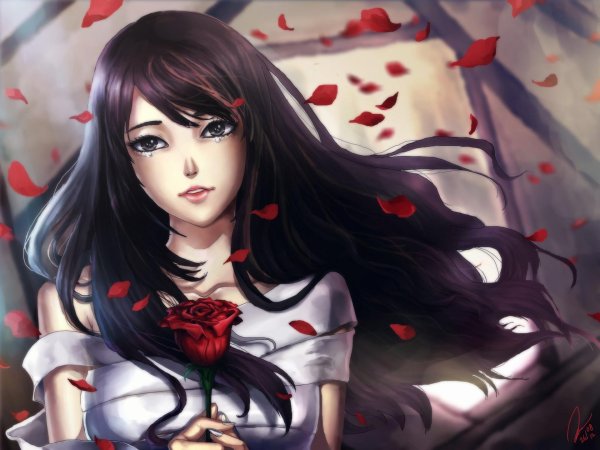 Девушка нарисованная с черными волосами