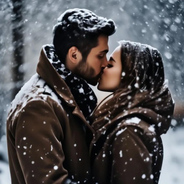 Любовь парень и девушка целуются