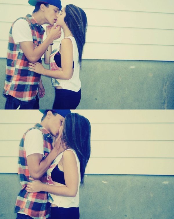 Любовь парень и девушка целуются