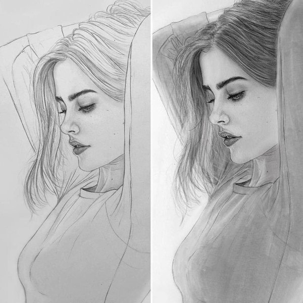 С девушками нарисованные карандашом