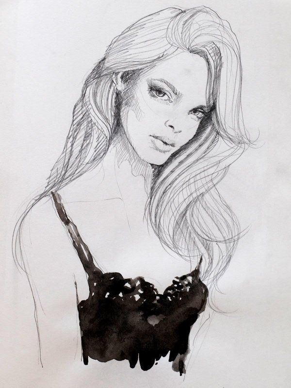 С девушками нарисованные карандашом