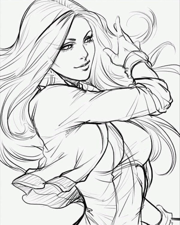 С девушками нарисованные карандашом