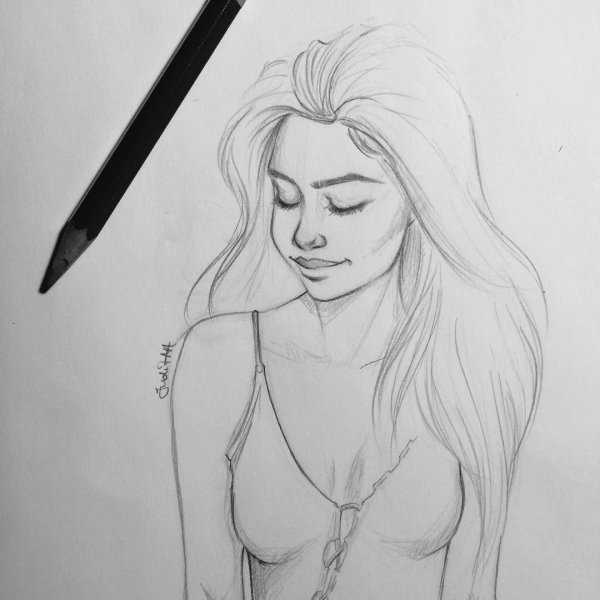 С девушками нарисованные карандашом