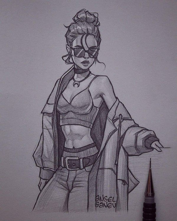 С девушками нарисованные карандашом