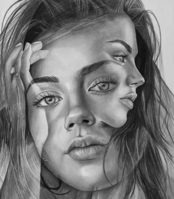С девушками нарисованные карандашом