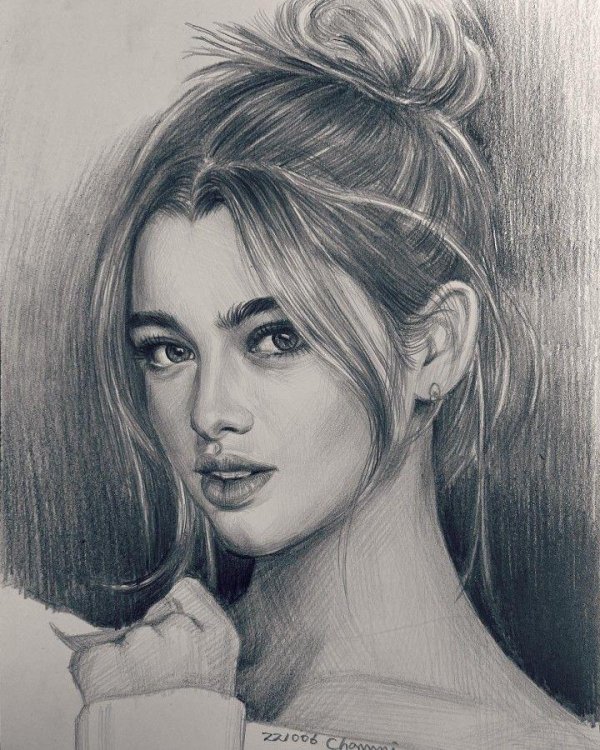 С девушками нарисованные карандашом