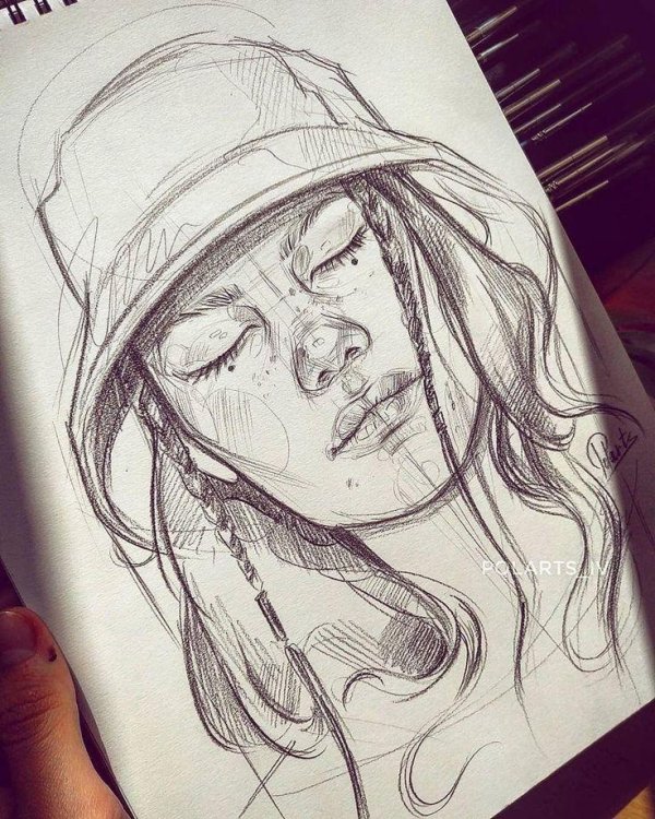 С девушками нарисованные карандашом