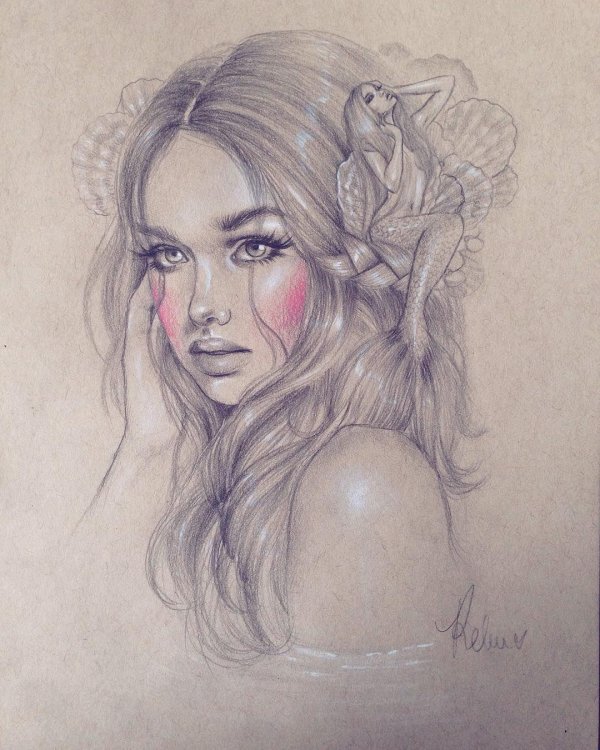 С девушками нарисованные карандашом