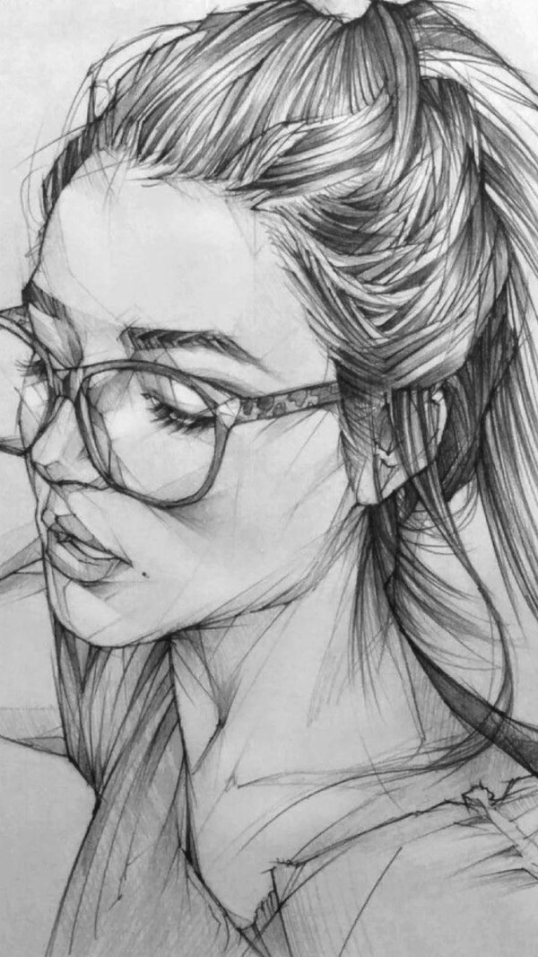 С девушками нарисованные карандашом