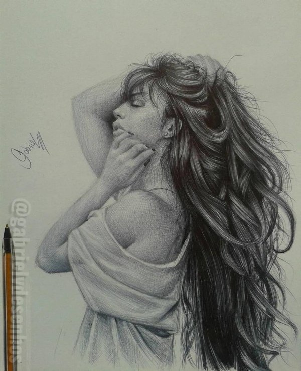 С девушками нарисованные карандашом