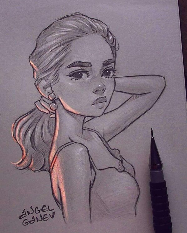 С девушками нарисованные карандашом