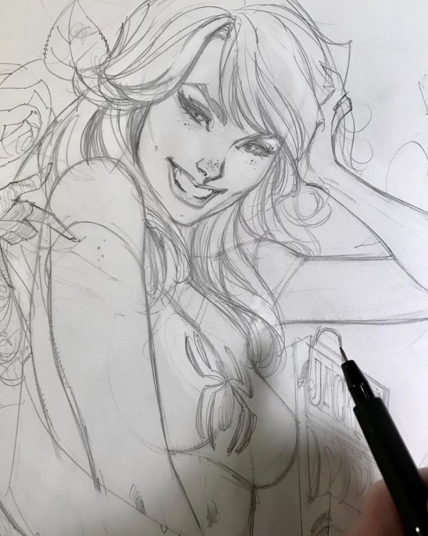 С девушками нарисованные карандашом