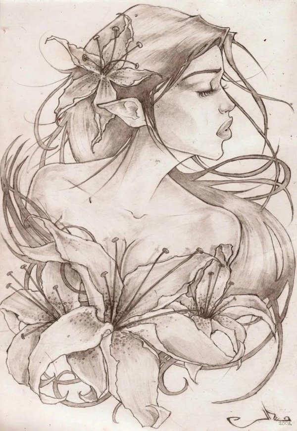 С девушками нарисованные карандашом