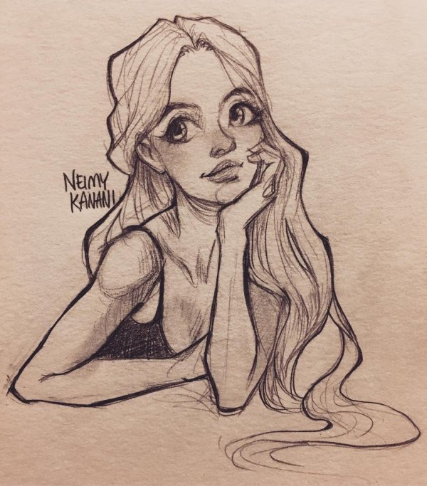 С девушками нарисованные карандашом