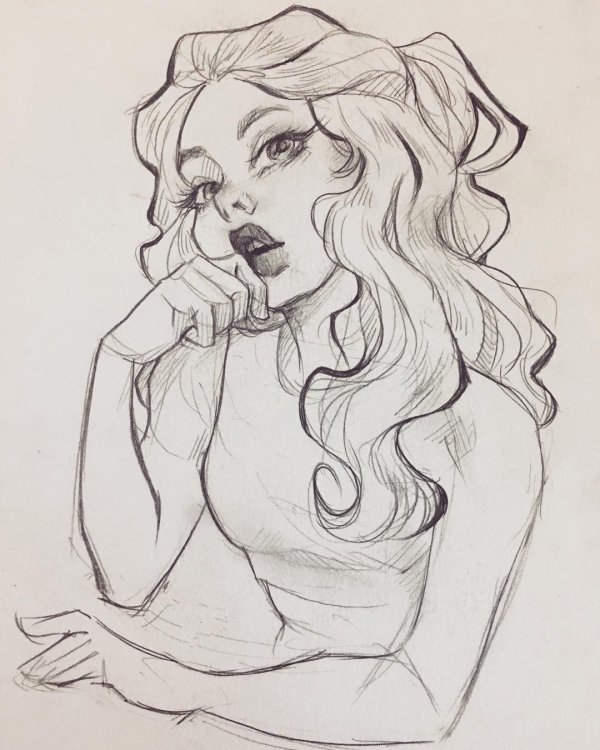 С девушками нарисованные карандашом