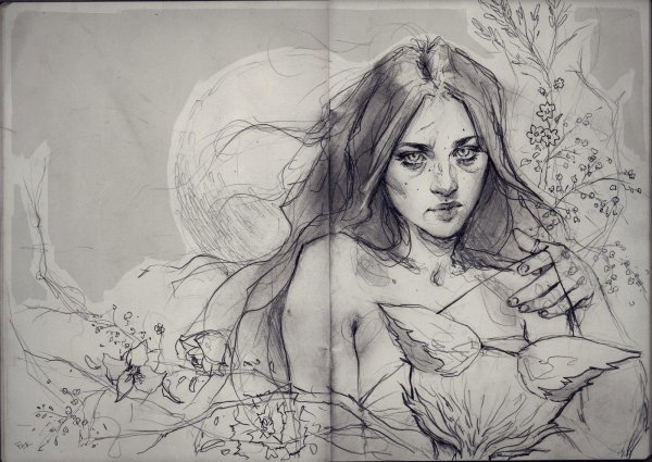 С девушками нарисованные карандашом