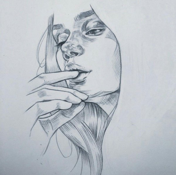 С девушками нарисованные карандашом