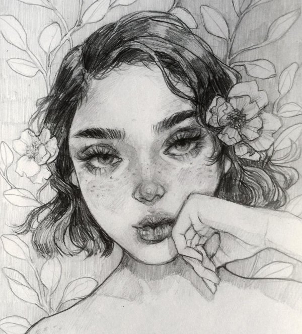 С девушками нарисованные карандашом