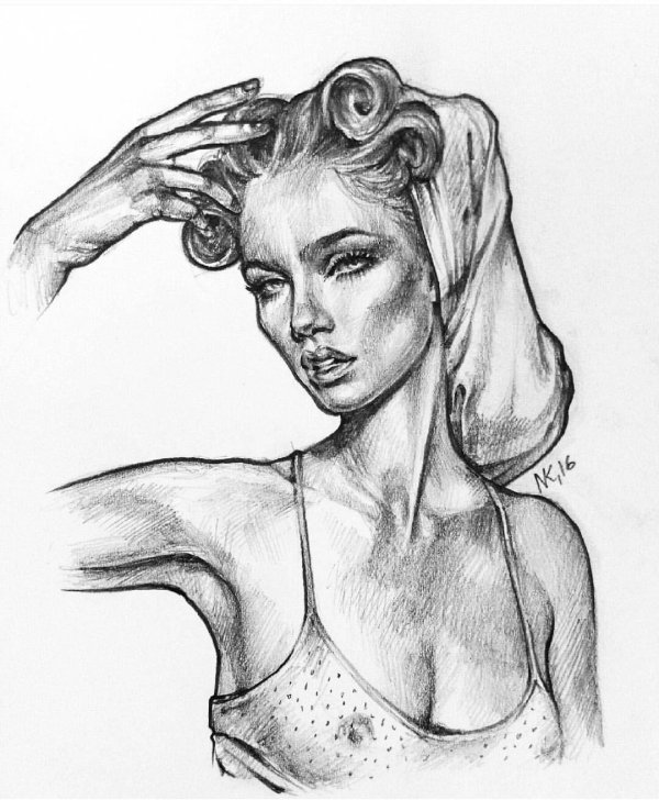 С девушками нарисованные карандашом