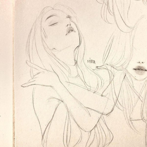 С девушками нарисованные карандашом