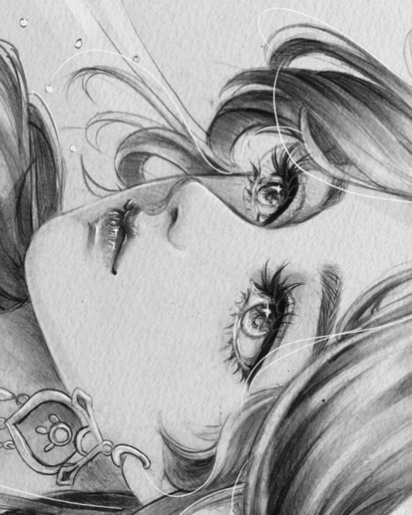 С девушками нарисованные карандашом