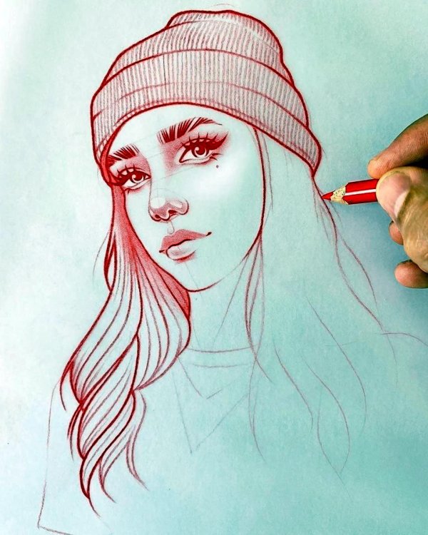 С девушками нарисованные карандашом